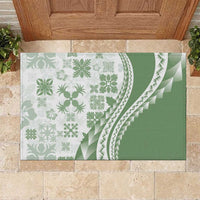Green Hawaiian Quilt Pattern Rubber Doormat Mixed Polynesian Tribal Arty