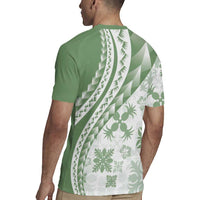 Green Hawaiian Quilt Pattern Rugby Jersey Mixed Polynesian Tribal Arty