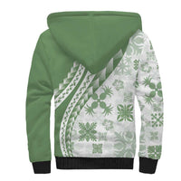 Green Hawaiian Quilt Pattern Sherpa Hoodie Mixed Polynesian Tribal Arty