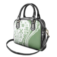 Green Hawaiian Quilt Pattern Shoulder Handbag Mixed Polynesian Tribal Arty