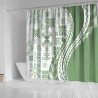 Green Hawaiian Quilt Pattern Shower Curtain Mixed Polynesian Tribal Arty