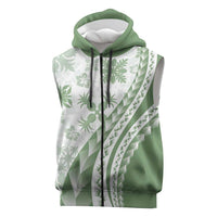 Green Hawaiian Quilt Pattern Sleeveless Zip Hoodie Mixed Polynesian Tribal Arty LT9 Green - Polynesian Pride