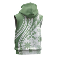 Green Hawaiian Quilt Pattern Sleeveless Zip Hoodie Mixed Polynesian Tribal Arty LT9 - Polynesian Pride