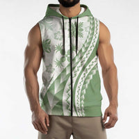Green Hawaiian Quilt Pattern Sleeveless Zip Hoodie Mixed Polynesian Tribal Arty LT9 - Polynesian Pride