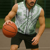 Green Hawaiian Quilt Pattern Sleeveless Zip Hoodie Mixed Polynesian Tribal Arty LT9 - Polynesian Pride