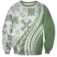 Green Hawaiian Quilt Pattern Sweatshirt Mixed Polynesian Tribal Arty