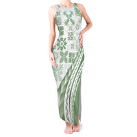 Green Hawaiian Quilt Pattern Tank Maxi Dress Mixed Polynesian Tribal Arty