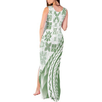 Green Hawaiian Quilt Pattern Tank Maxi Dress Mixed Polynesian Tribal Arty