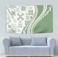 Green Hawaiian Quilt Pattern Tapestry Mixed Polynesian Tribal Arty