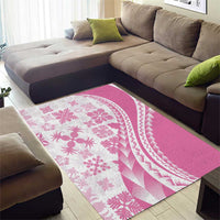 Pink Hawaiian Quilt Pattern Area Rug Mixed Polynesian Tribal Arty