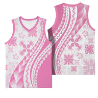 Pink Hawaiian Quilt Pattern Basketball Jersey Mixed Polynesian Tribal Arty - Polynesian Pride