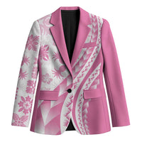 Pink Hawaiian Quilt Pattern Blazer Mixed Polynesian Tribal Arty - Polynesian Pride