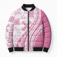Pink Hawaiian Quilt Pattern Bomber Puffer Jacket Mixed Polynesian Tribal Arty - Polynesian Pride