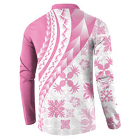 Pink Hawaiian Quilt Pattern Button Sweatshirt Mixed Polynesian Tribal Arty