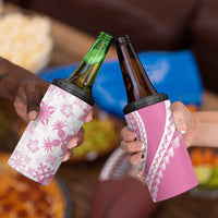 Pink Hawaiian Quilt Pattern 4 in 1 Can Cooler Tumbler Mixed Polynesian Tribal Arty