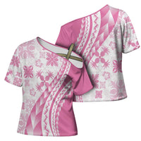 Pink Hawaiian Quilt Pattern Cross Shoulder Shirt Mixed Polynesian Tribal Arty - Polynesian Pride