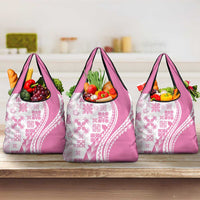 Pink Hawaiian Quilt Pattern Grocery Bag Mixed Polynesian Tribal Arty