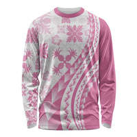 Pink Hawaiian Quilt Pattern Long Sleeve Shirt Mixed Polynesian Tribal Arty