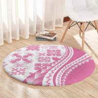 Pink Hawaiian Quilt Pattern Round Carpet Mixed Polynesian Tribal Arty