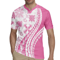 Pink Hawaiian Quilt Pattern Rugby Jersey Mixed Polynesian Tribal Arty