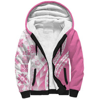 Pink Hawaiian Quilt Pattern Sherpa Hoodie Mixed Polynesian Tribal Arty