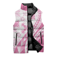 Pink Hawaiian Quilt Pattern Sleeveless Puffer Jacket Mixed Polynesian Tribal Arty - Polynesian Pride