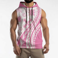 Pink Hawaiian Quilt Pattern Sleeveless Zip Hoodie Mixed Polynesian Tribal Arty LT9 - Polynesian Pride