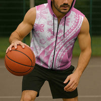 Pink Hawaiian Quilt Pattern Sleeveless Zip Hoodie Mixed Polynesian Tribal Arty LT9 - Polynesian Pride