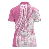 Pink Hawaiian Quilt Pattern Women Polo Shirt Mixed Polynesian Tribal Arty