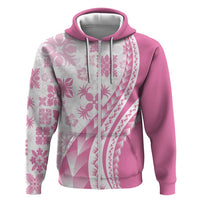 Pink Hawaiian Quilt Pattern Zip Hoodie Mixed Polynesian Tribal Arty