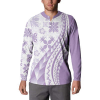 Purple Hawaiian Quilt Pattern Button Sweatshirt Mixed Polynesian Tribal Arty