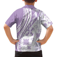 Purple Hawaiian Quilt Pattern Family Matching Long Sleeve Bodycon Dress and Hawaiian Shirt Mixed Polynesian Tribal Arty