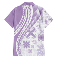 Purple Hawaiian Quilt Pattern Family Matching Puletasi and Hawaiian Shirt Mixed Polynesian Tribal Arty