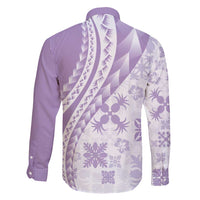 Purple Hawaiian Quilt Pattern Family Matching Puletasi and Hawaiian Shirt Mixed Polynesian Tribal Arty