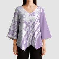 Purple Hawaiian Quilt Pattern Kimono Sleeve Blouse Mixed Polynesian Tribal Arty - Polynesian Pride