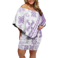 Purple Hawaiian Quilt Pattern Off Shoulder Short Dress Mixed Polynesian Tribal Arty