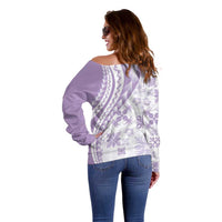 Purple Hawaiian Quilt Pattern Off Shoulder Sweater Mixed Polynesian Tribal Arty