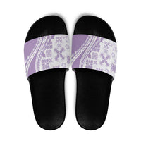 Purple Hawaiian Quilt Pattern Slide Sandals Mixed Polynesian Tribal Arty - Polynesian Pride