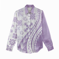 Purple Hawaiian Quilt Pattern Women Casual Shirt Mixed Polynesian Tribal Arty