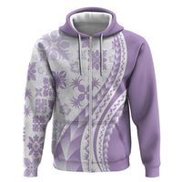 Purple Hawaiian Quilt Pattern Zip Hoodie Mixed Polynesian Tribal Arty