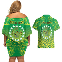 Cook Islands Constitution Day Couples Matching Off Shoulder Short Dress and Hawaiian Shirt Kuki Airani Since 1965 LT9 - Polynesian Pride