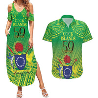 Cook Islands Constitution Day Couples Matching Summer Maxi Dress and Hawaiian Shirt Kuki Airani Since 1965 LT9 Green - Polynesian Pride