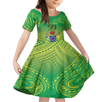 Cook Islands Constitution Day Kid Short Sleeve Dress Kuki Airani Since 1965 LT9 KID Green - Polynesian Pride
