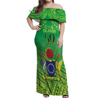 Cook Islands Constitution Day Off Shoulder Maxi Dress Kuki Airani Since 1965 LT9 Women Green - Polynesian Pride