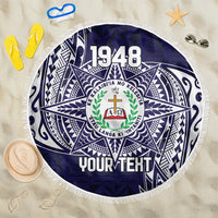 Personalised Tonga Sia'atoutai Theological College Beach Blanket Since 1948 Special Kupesi Pattern LT9 One Size 150cm Navy - Polynesian Pride