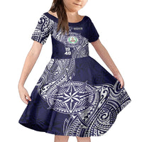 Personalised Tonga Sia'atoutai Theological College Family Matching Tank Maxi Dress and Hawaiian Shirt Since 1948 Special Kupesi Pattern LT9 Daughter's Dress Navy - Polynesian Pride