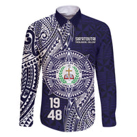 Personalised Tonga Sia'atoutai Theological College Family Matching Tank Maxi Dress and Hawaiian Shirt Since 1948 Special Kupesi Pattern LT9 Dad's Shirt - Long Sleeve Navy - Polynesian Pride