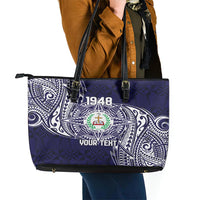 Personalised Tonga Sia'atoutai Theological College Leather Tote Bag Since 1948 Special Kupesi Pattern LT9 - Polynesian Pride