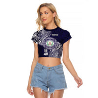 Personalised Tonga Sia'atoutai Theological College Raglan Cropped T Shirt Since 1948 Special Kupesi Pattern LT9 Female Navy - Polynesian Pride