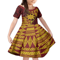 Personalised Tonga Haapai High School Family Matching Summer Maxi Dress and Hawaiian Shirt Special Kupesi Pattern LT9 Daughter's Dress Gold - Polynesian Pride